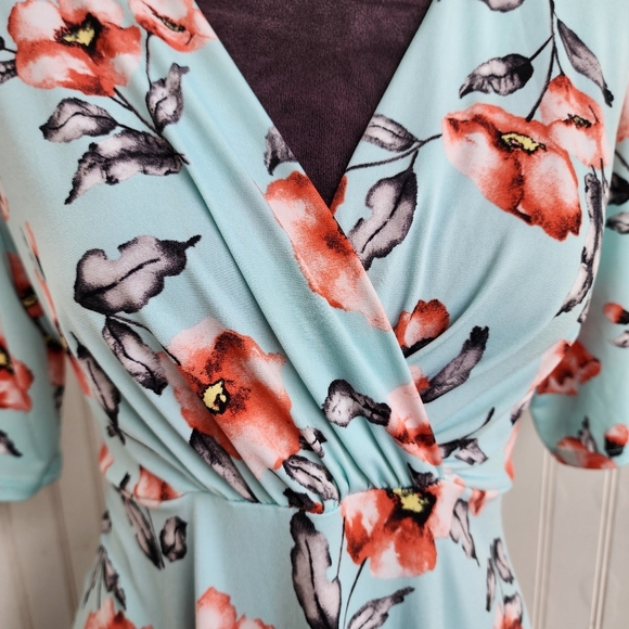 My Bump Pink Blue Floral Stretch Maternity Dress Short Sleeve Tie Back Large - Picture 3 of 12